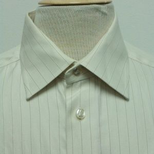 ETON OF SWEDEN IVORY solid PIN STRIPE  SHIRT French cuff ganghester  16.5 L